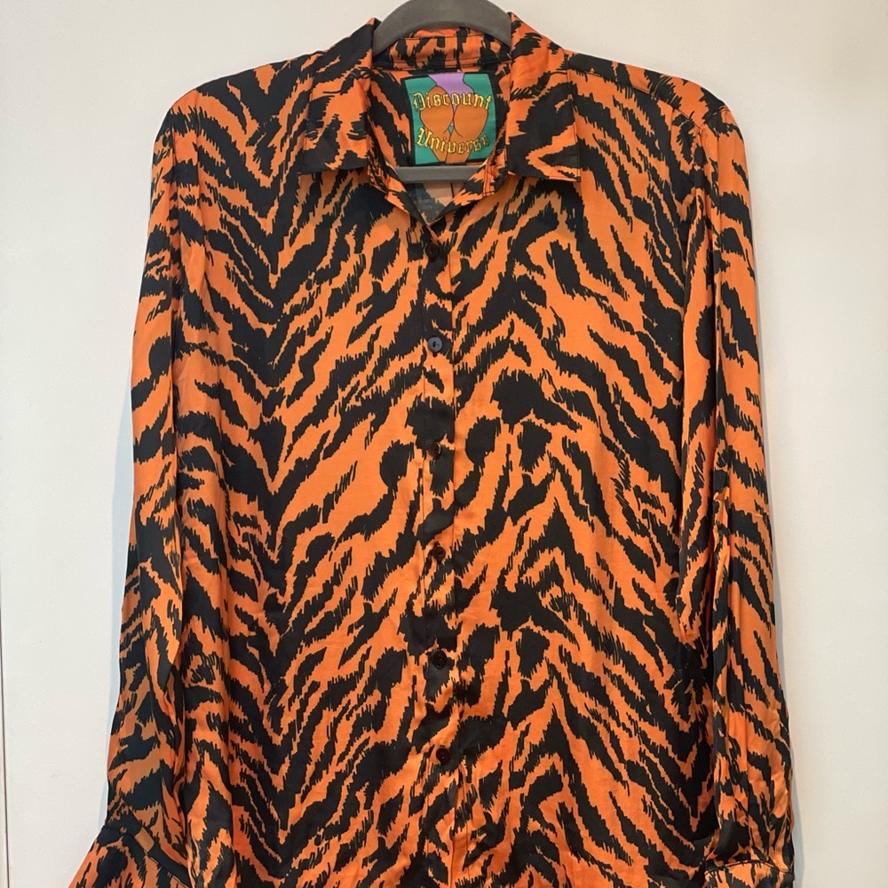 Discount Universe Orange and Black Animal Print Button-Up Shirt